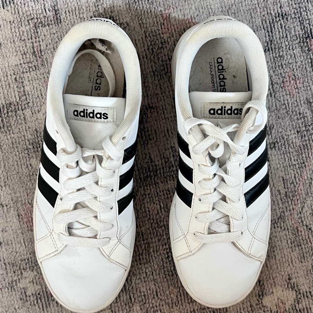 Adidas White Sneakers with Black Stripes